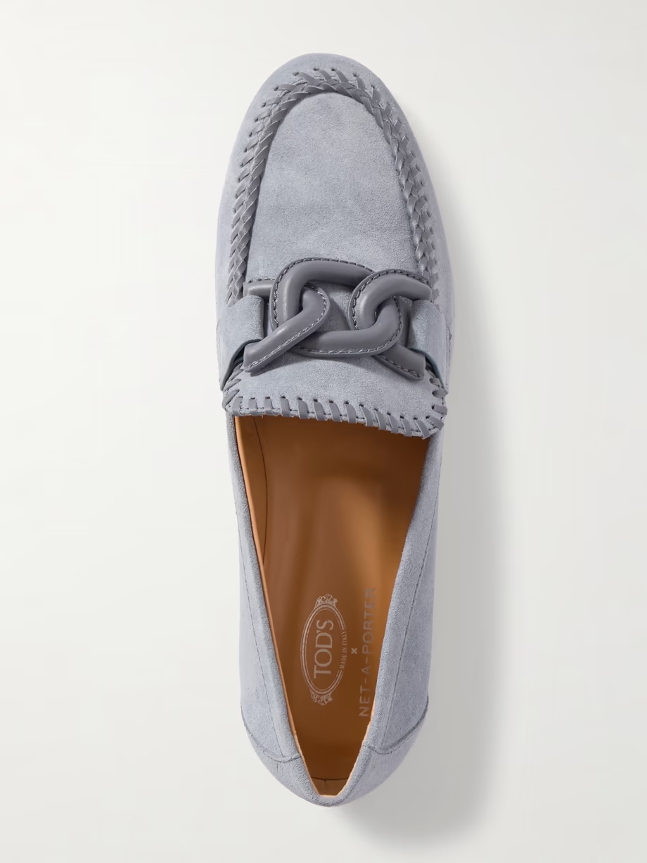 Leather-trimmed suede loafers