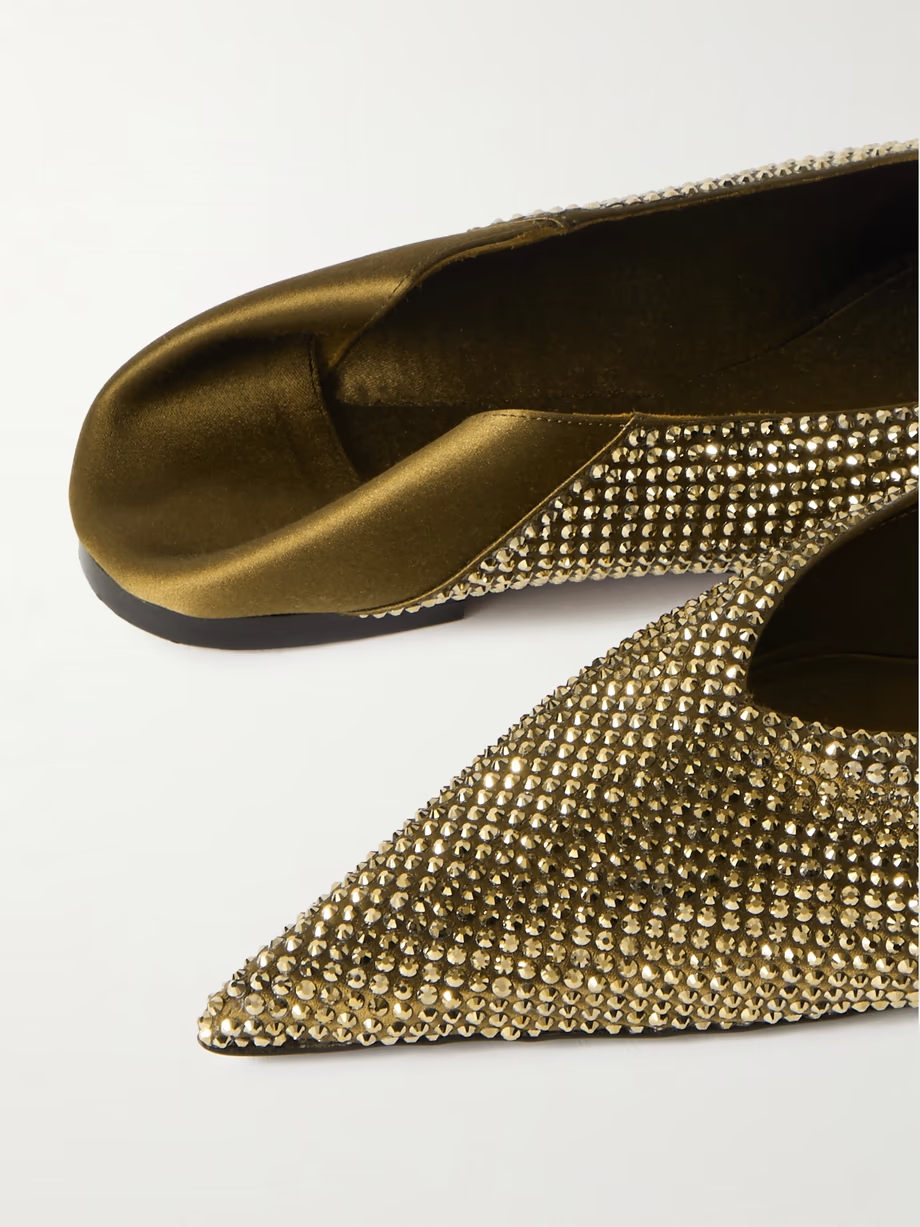 Nour collapsible-heel crystal-embellished satin flats