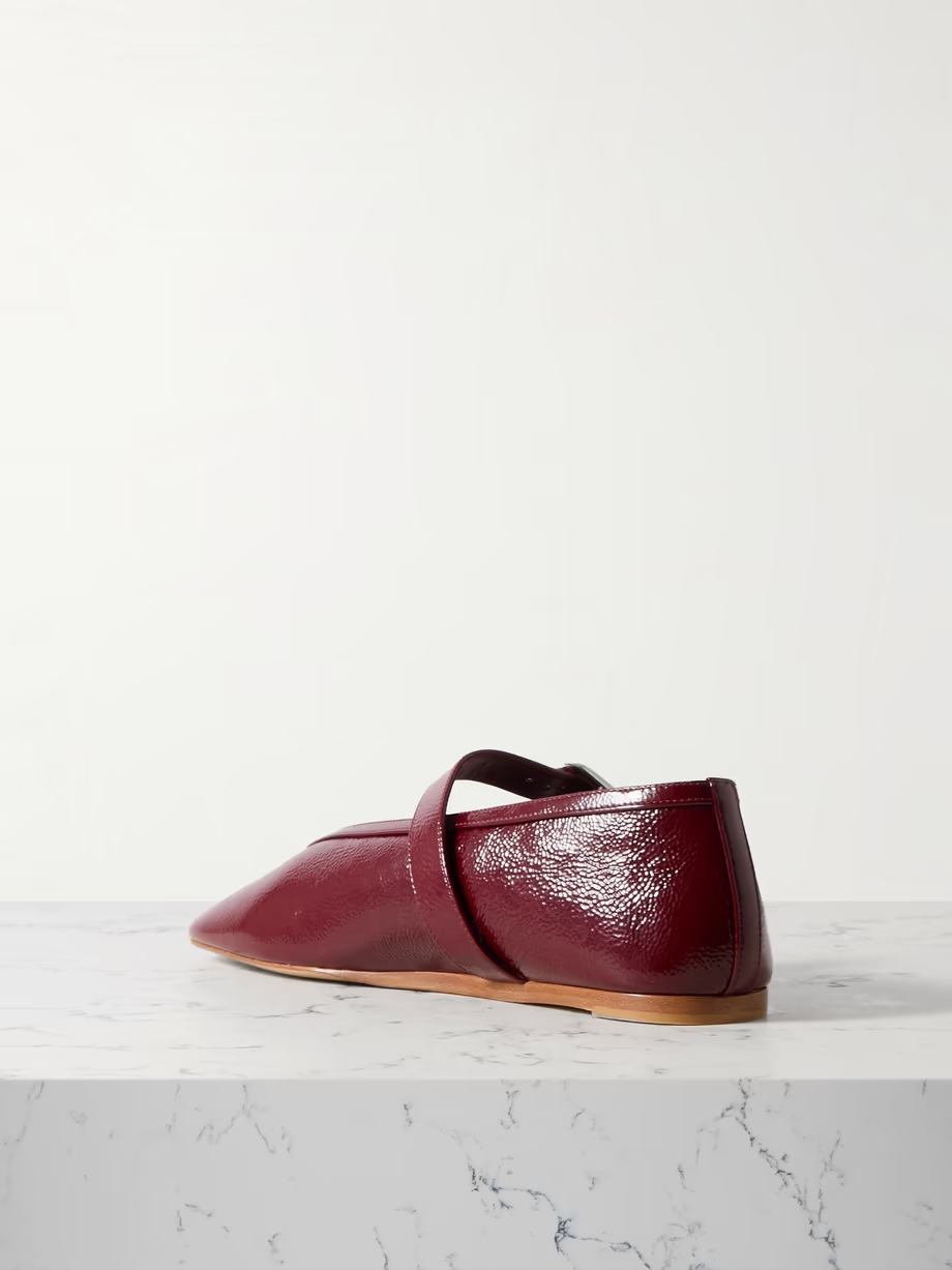 Stella textured patent-leather Mary Jane ballet flats