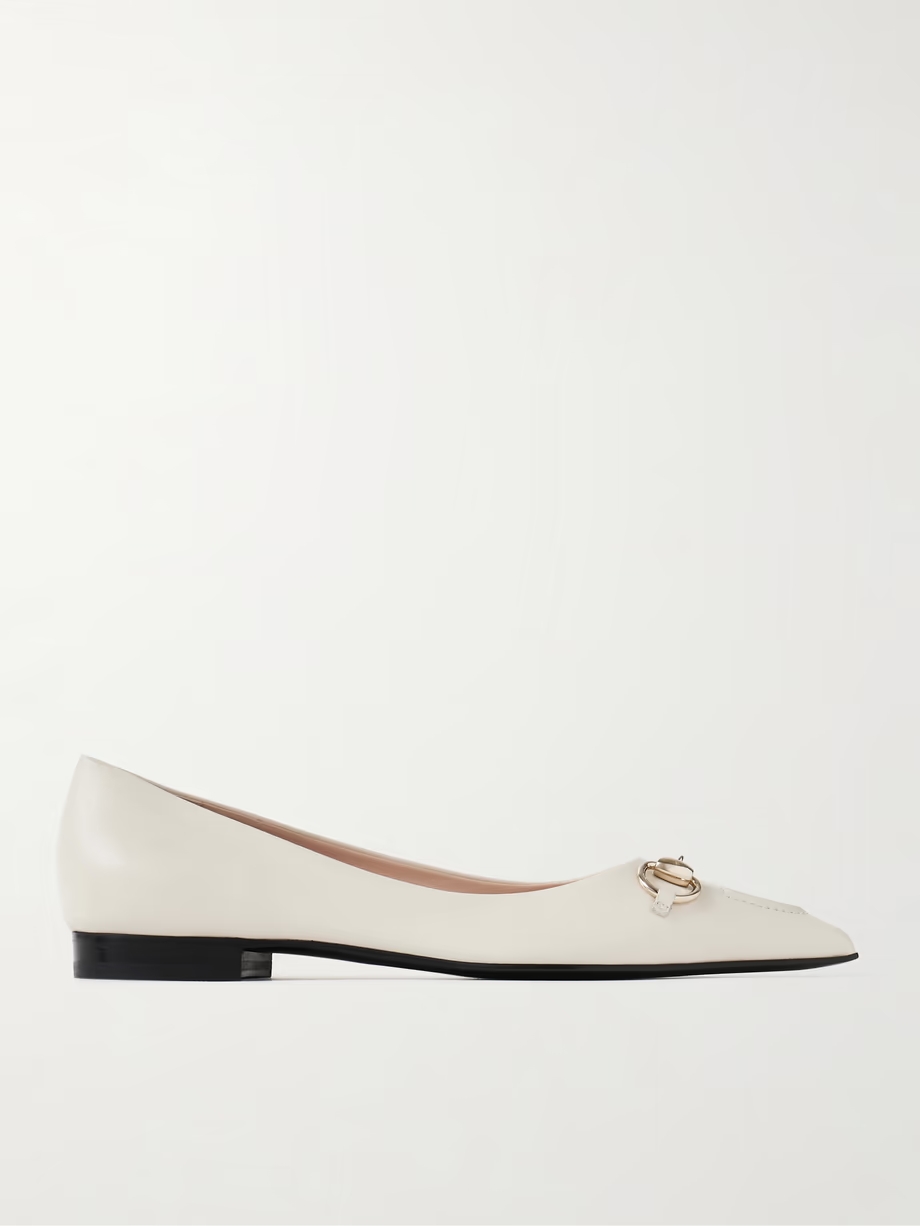 Erin horsebit-detailed leather point-toe flats