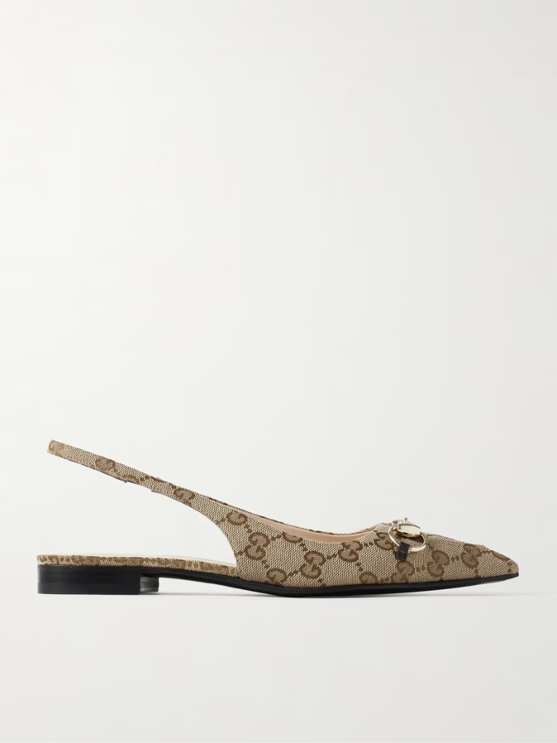 Erin horsebit-embellished canvas-jacquard slingback sandals