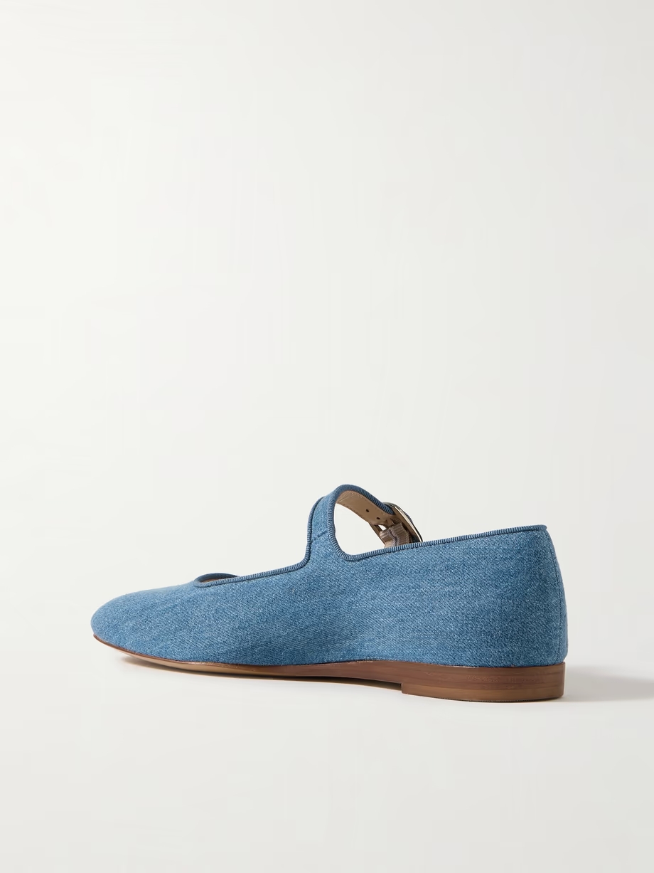 Grosgrain-trimmed denim Mary Jane ballet flats