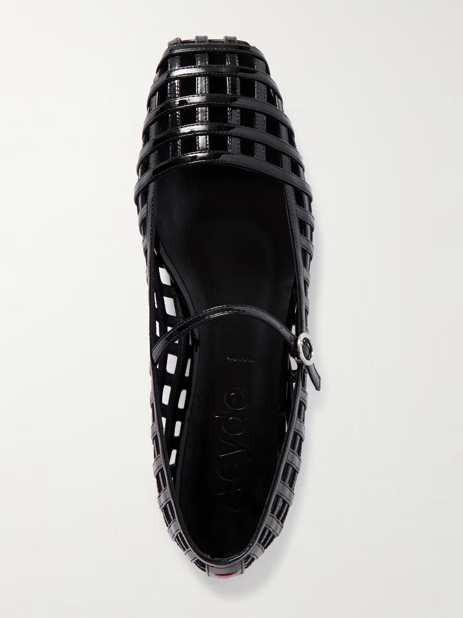 Uma Caged cut-out patent-leather Mary Jane ballet flats