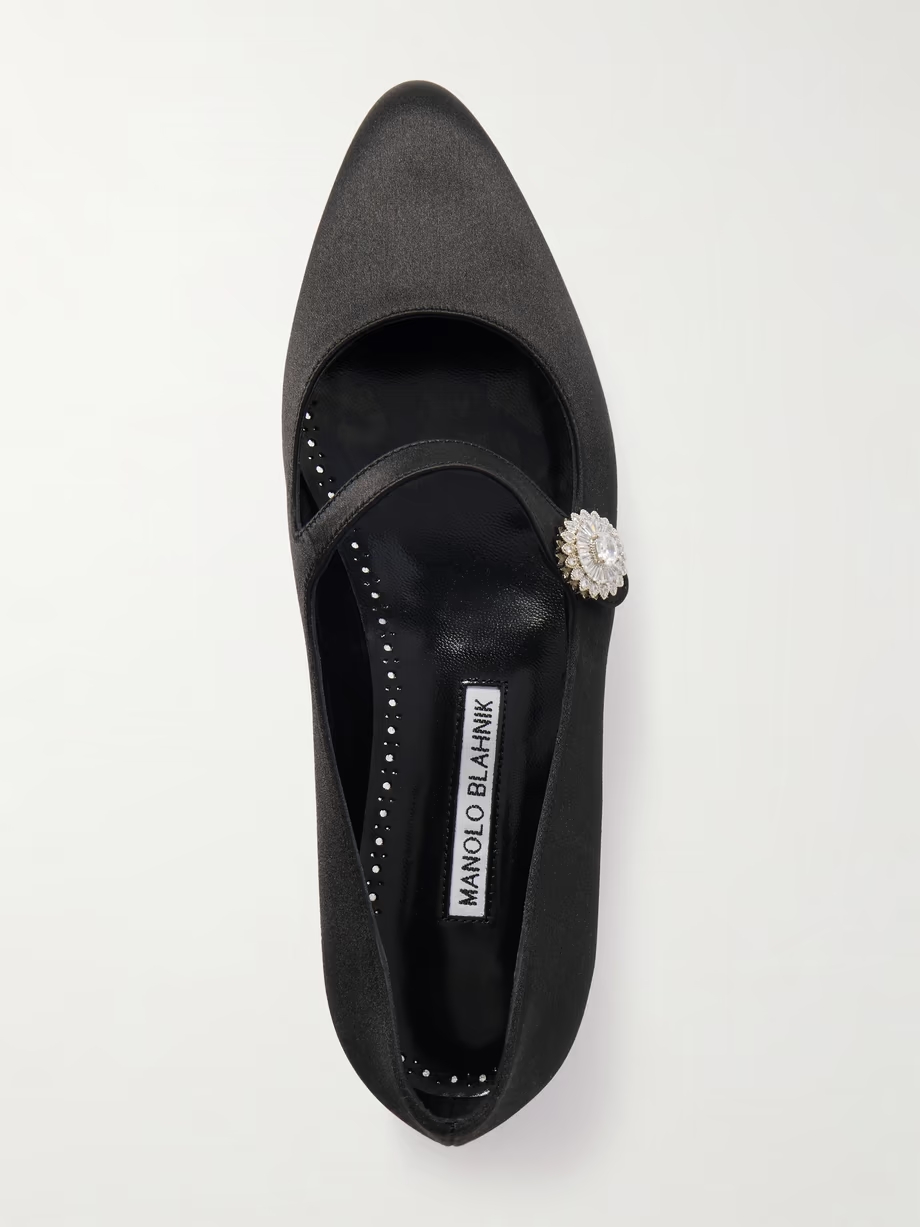 Marijanaflat crystal-embellished satin Mary-Jane ballet flats