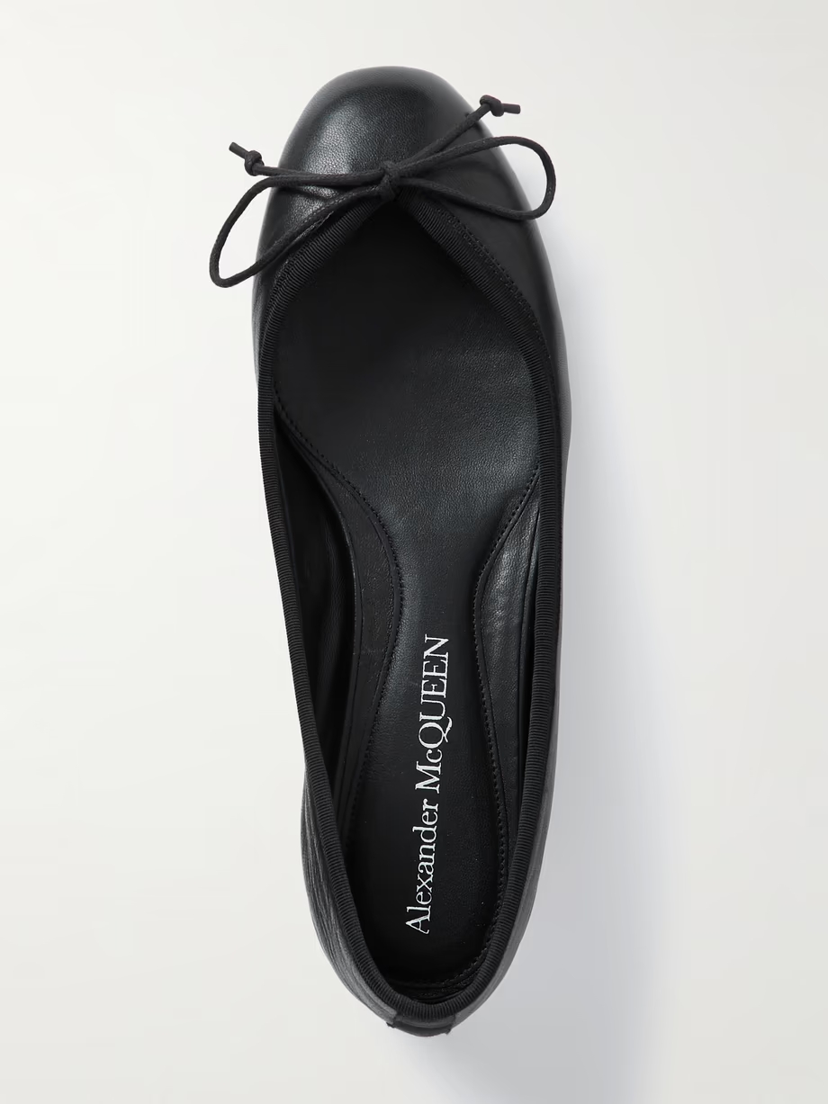 Embellished grosgrain-trimmed leather ballet flats