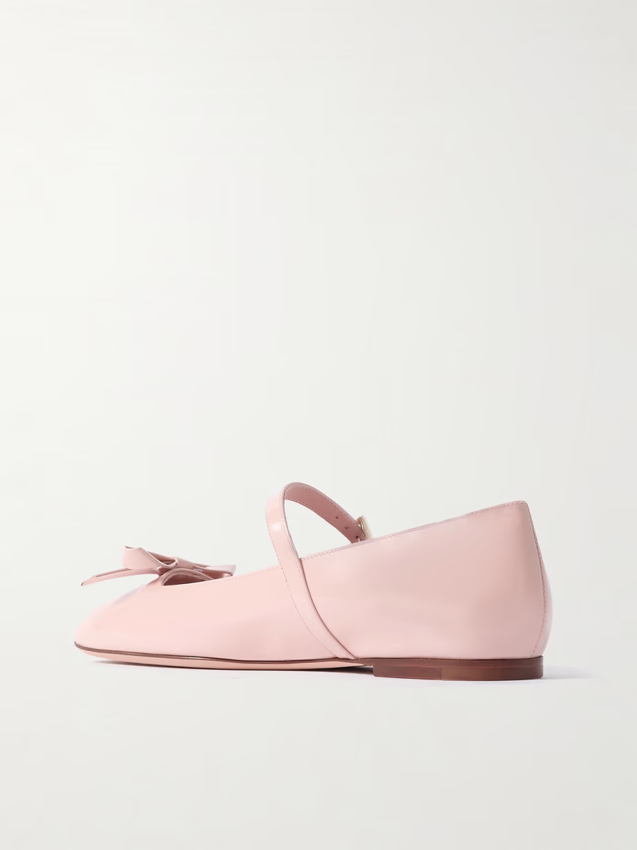 Bow-embellished patent-leather Mary Jane ballet flats