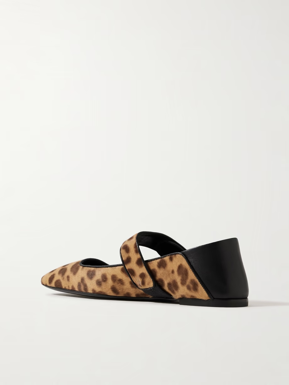 VLOGO Locker collapsible-heel leather-trimmed leopard-print calf hair ballet flats