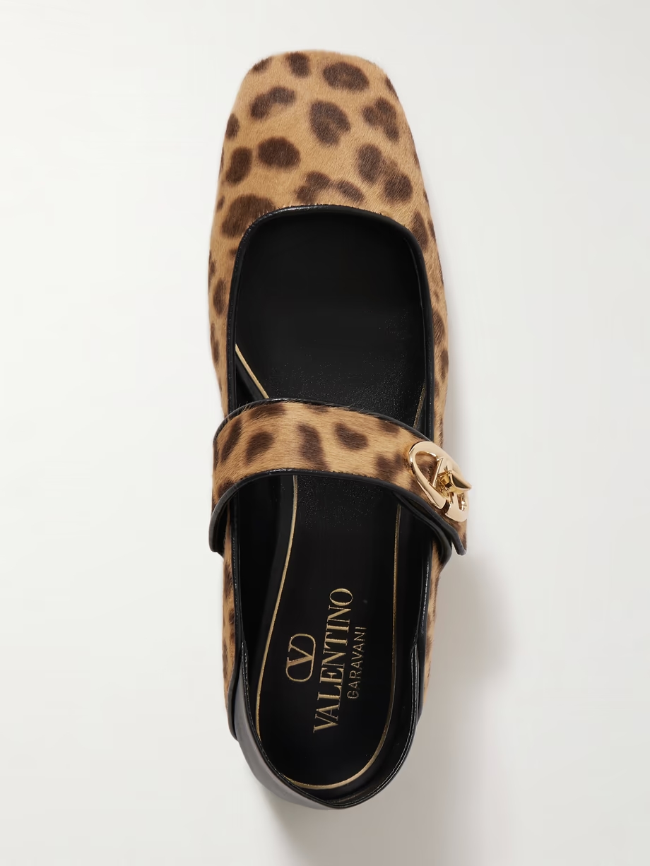 VLOGO Locker collapsible-heel leather-trimmed leopard-print calf hair ballet flats