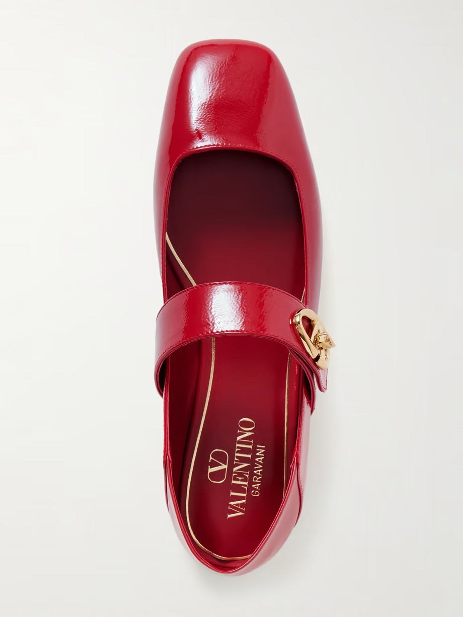 VLOGO Locker crinkled patent-leather ballet flats