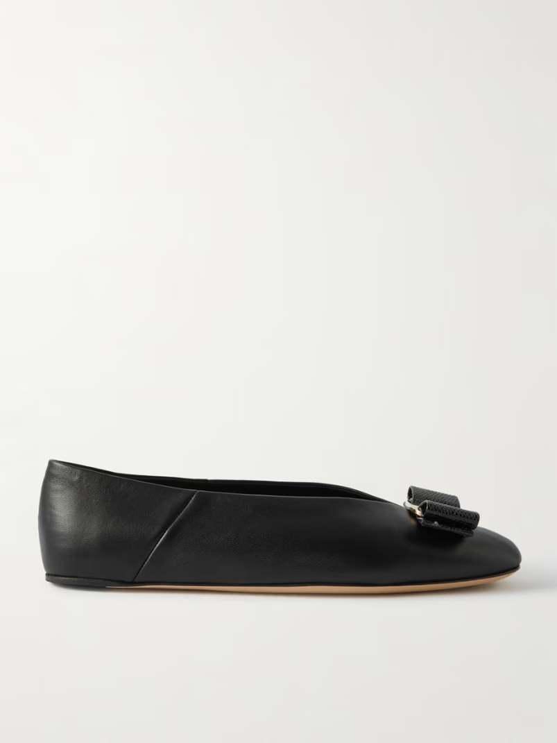 Vanna bow-detailed leather ballet flats