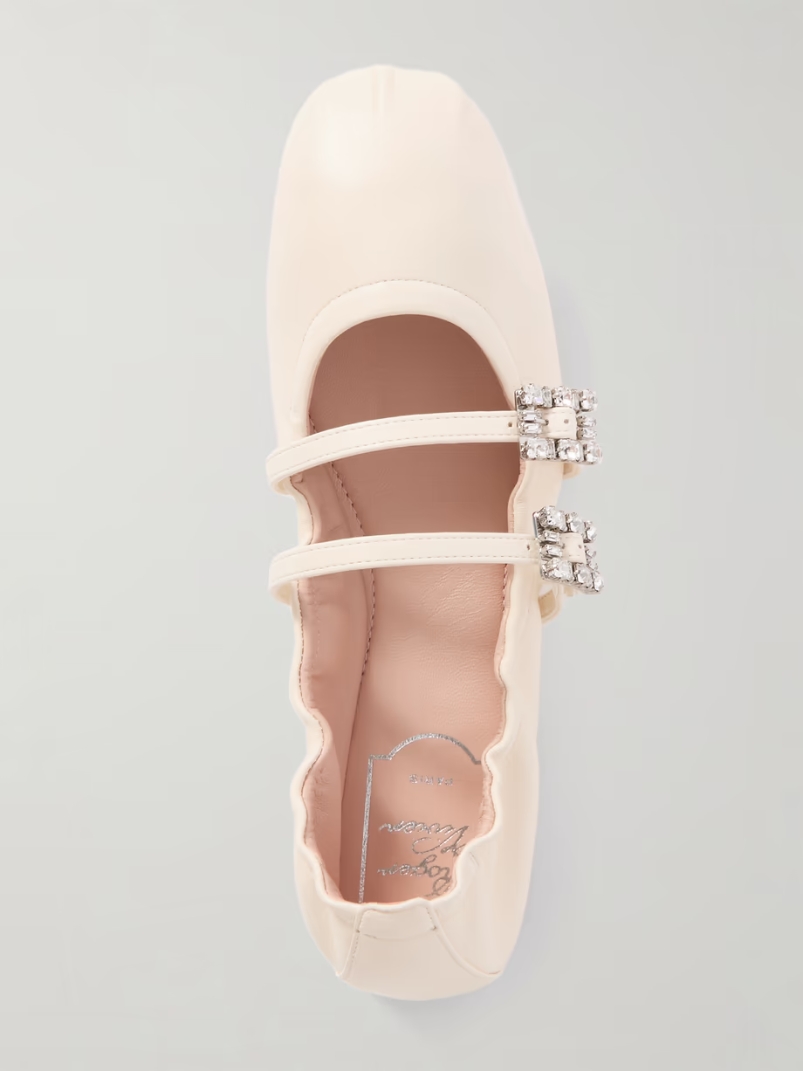 Crystal-embellished leather ballet flats