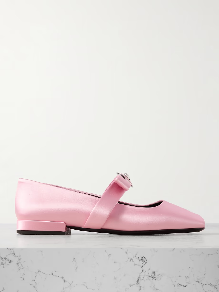 Bow-embellished silk-satin ballet flats