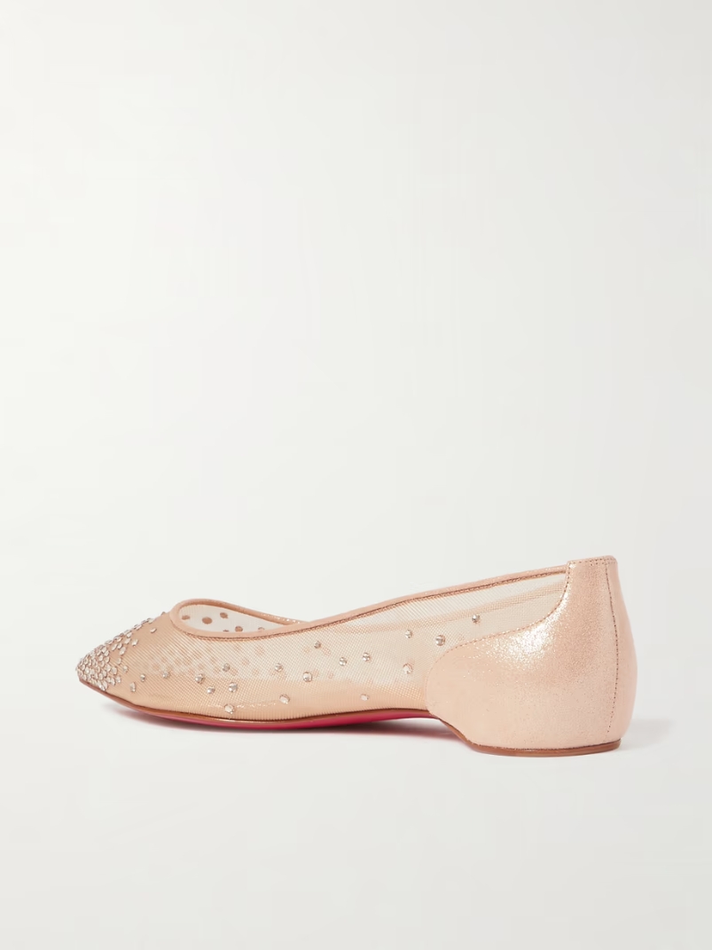 Follies Swarovski crystal-embellished mesh and lamé point-toe flats