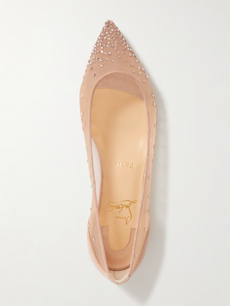 Follies Swarovski crystal-embellished mesh and lamé point-toe flats