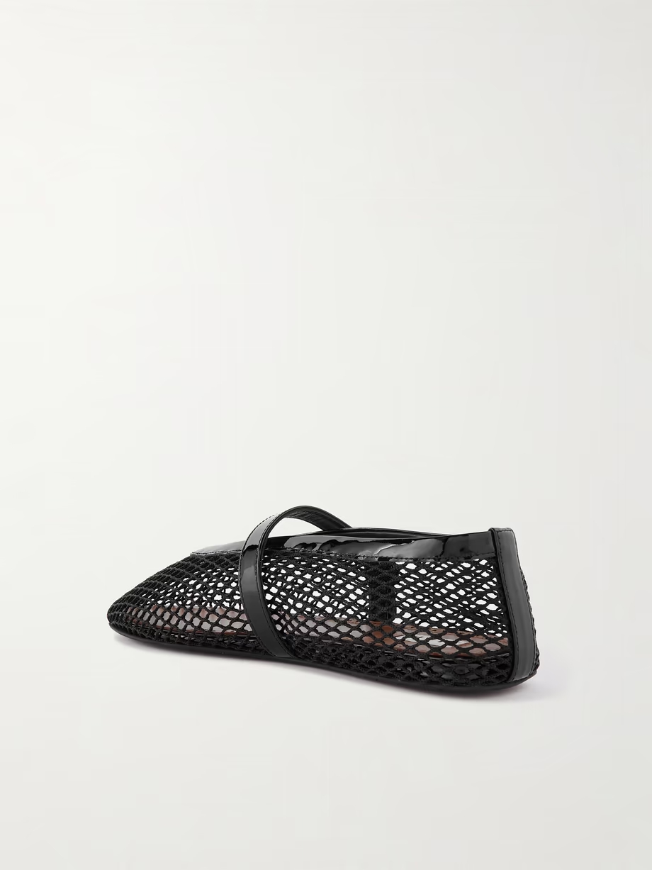 Patent leather-trimmed mesh ballet flats