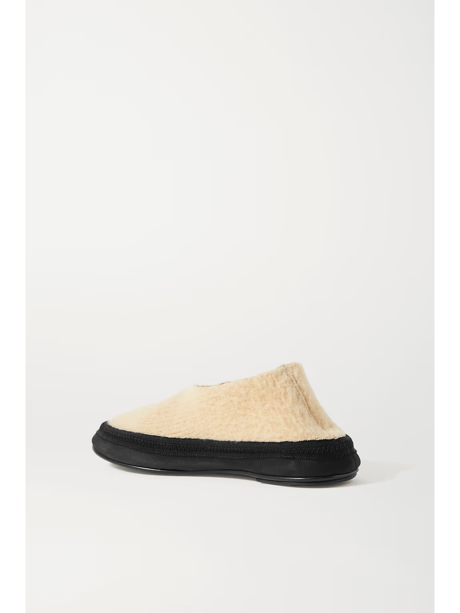 Fairy grosgrain and suede-trimmed cashmere slippers