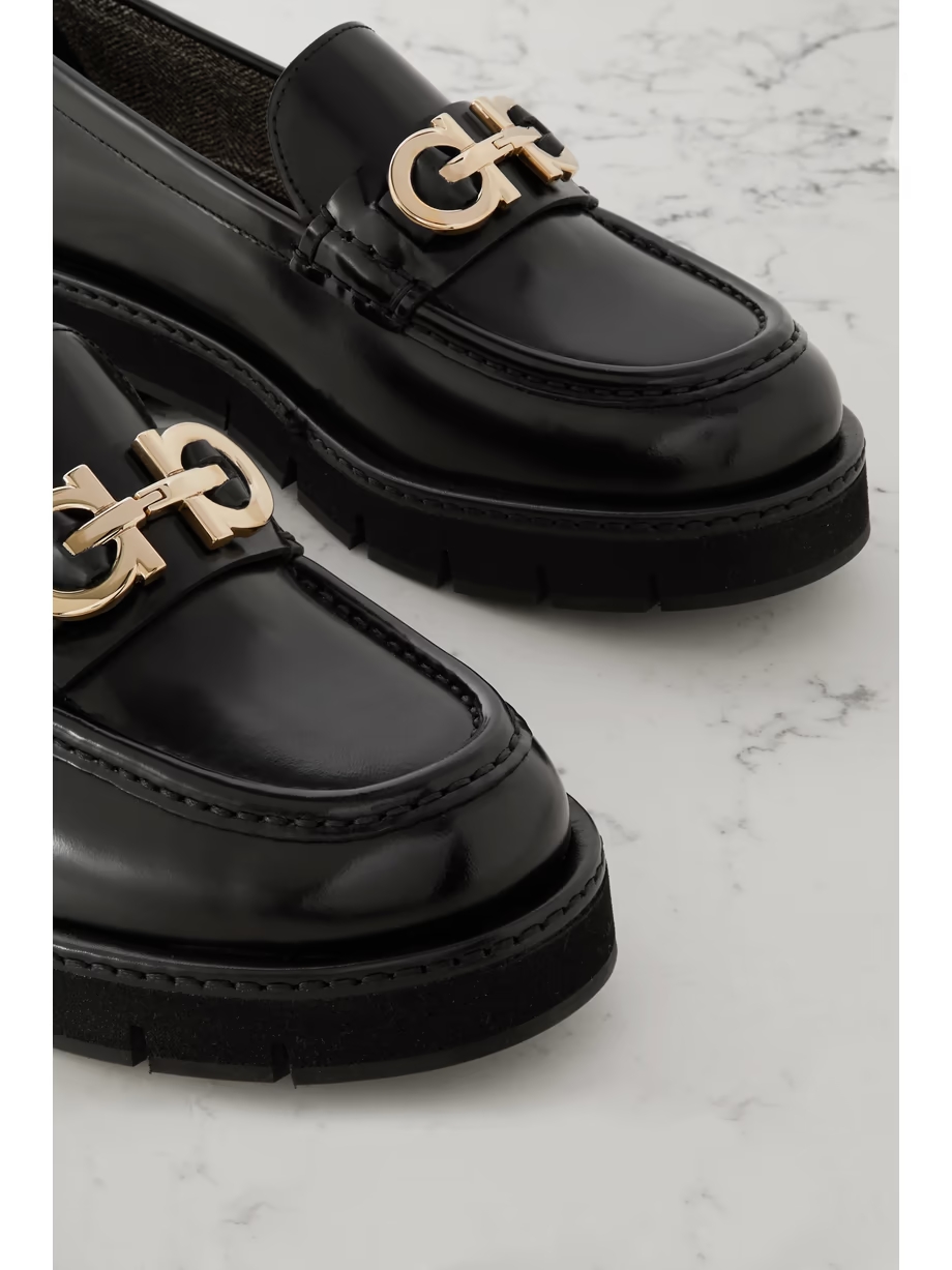 Ofelia embellished glossed-leather loafers