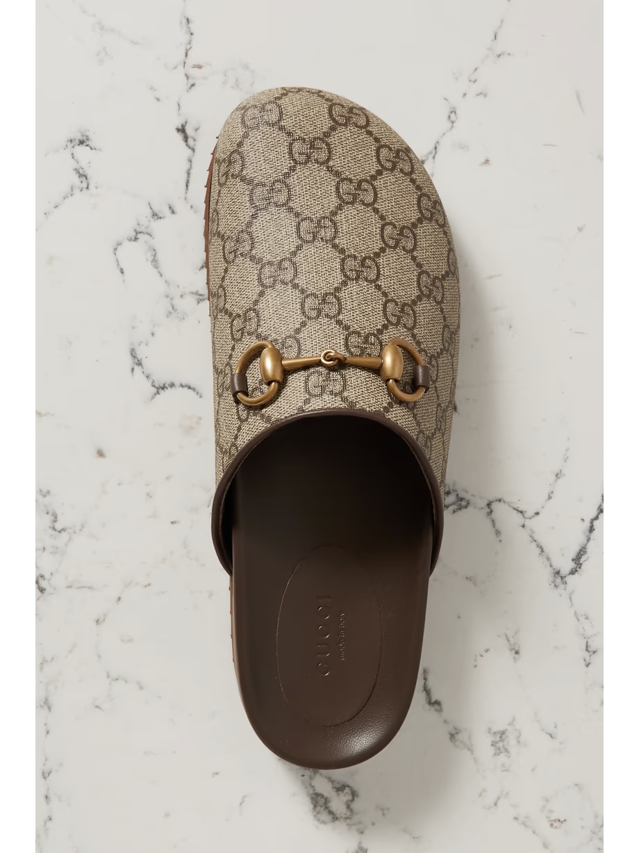 Sol embellished leather-trimmed canvas-jacquard slippers