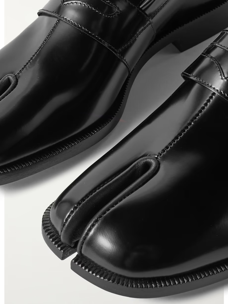 Tabi split-toe glossed-leather loafers