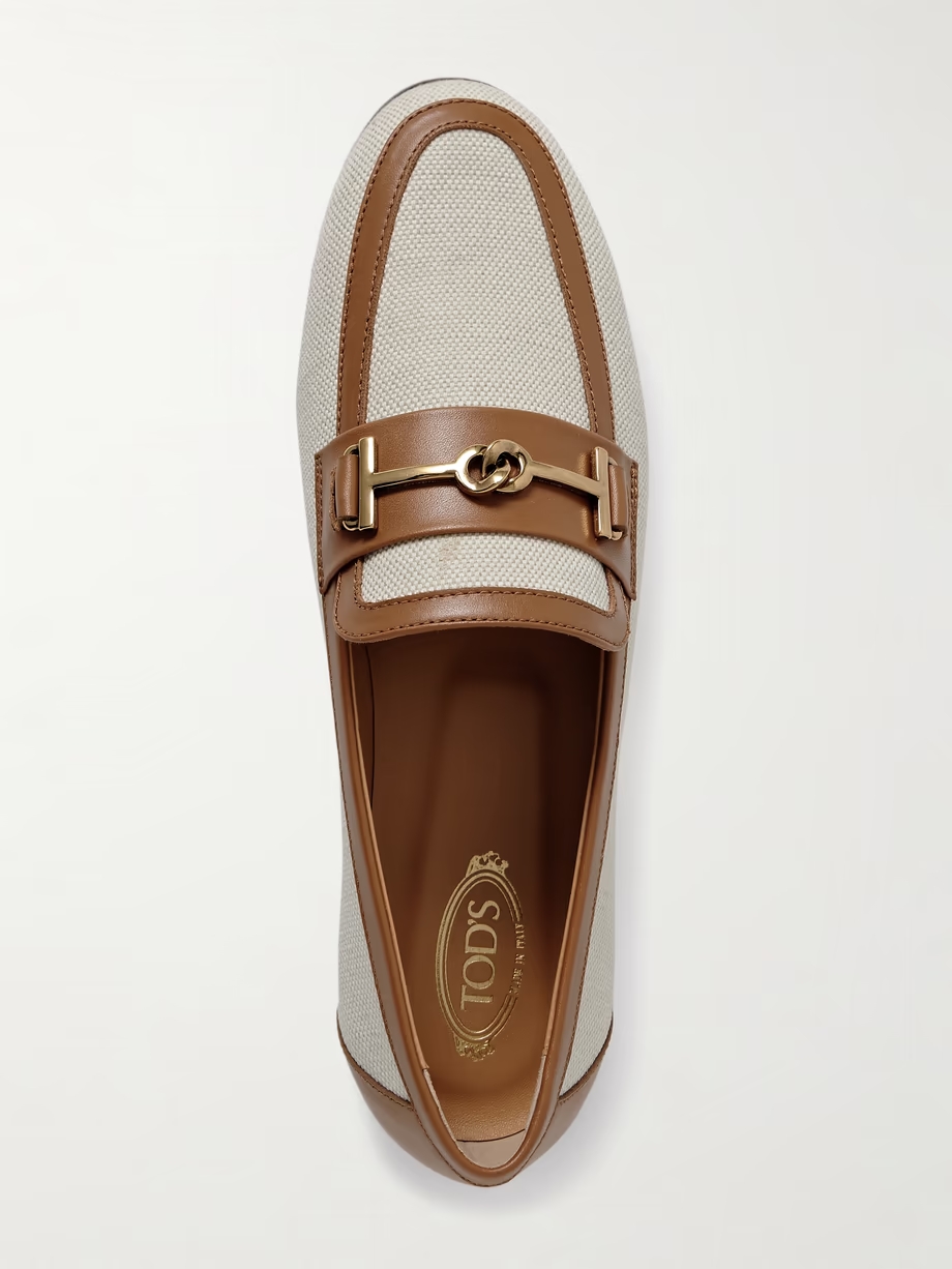 Leather-trimmed canvas loafers