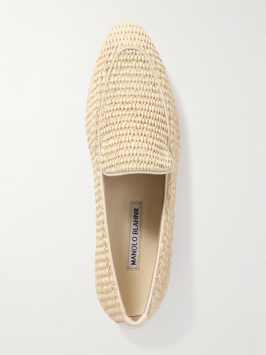 Pitakara leather-trimmed raffia loafers