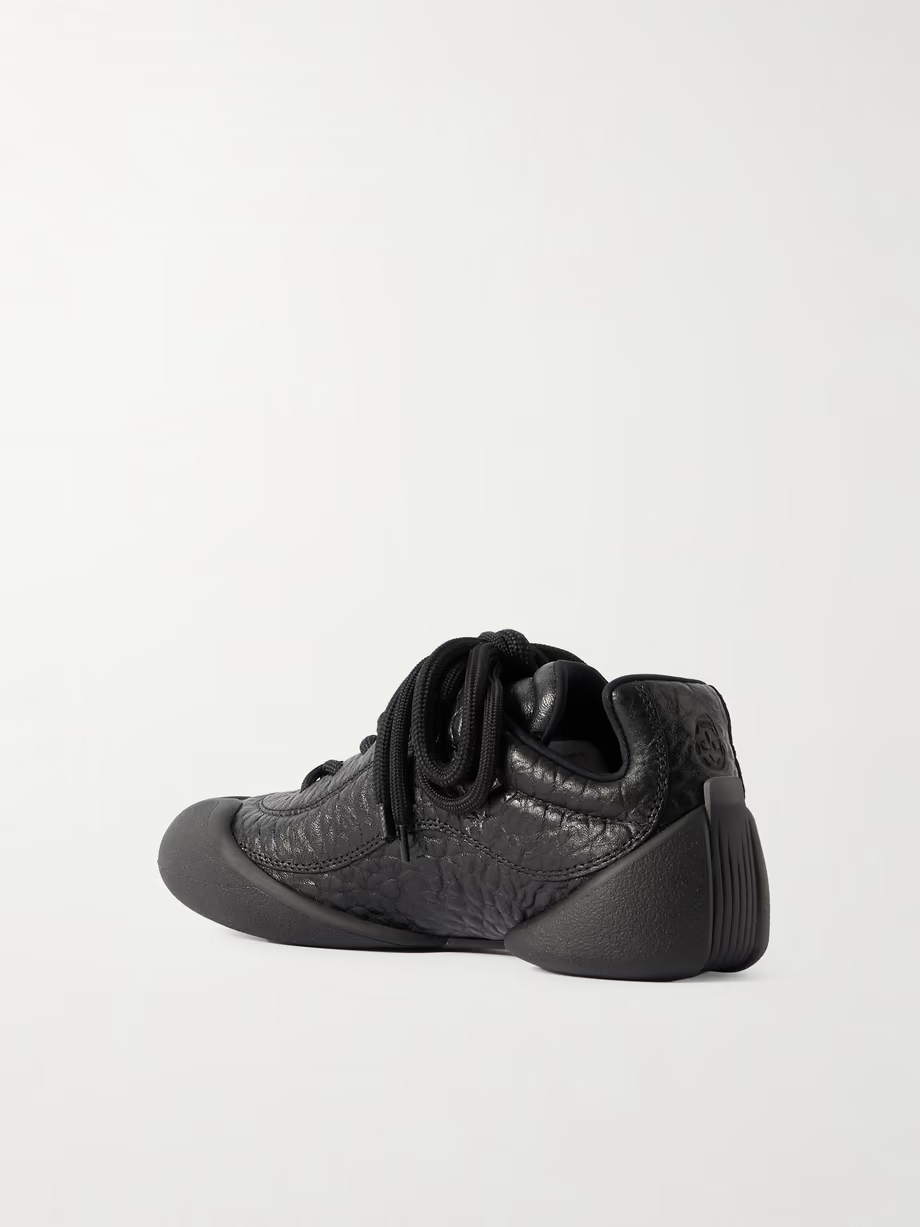 Flexion rubber-trimmed textured-leather sneakers