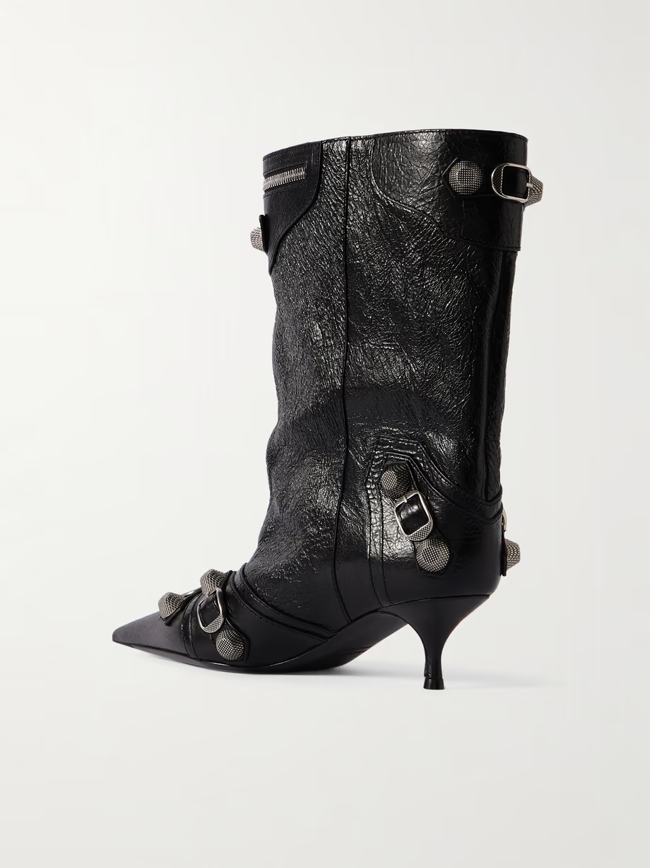 Cagole zip-embellished studded crinkled-leather ankle boots