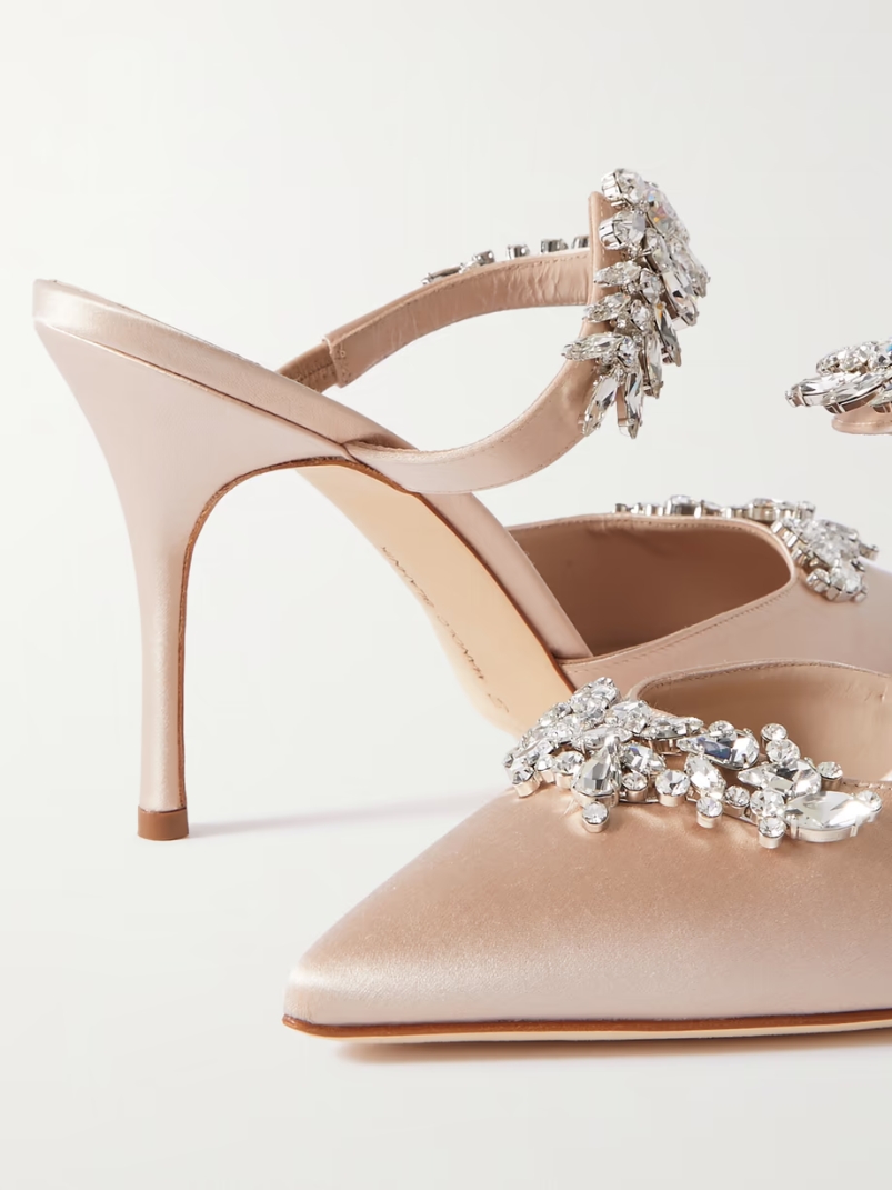 Lurum 90 crystal-embellished satin mules