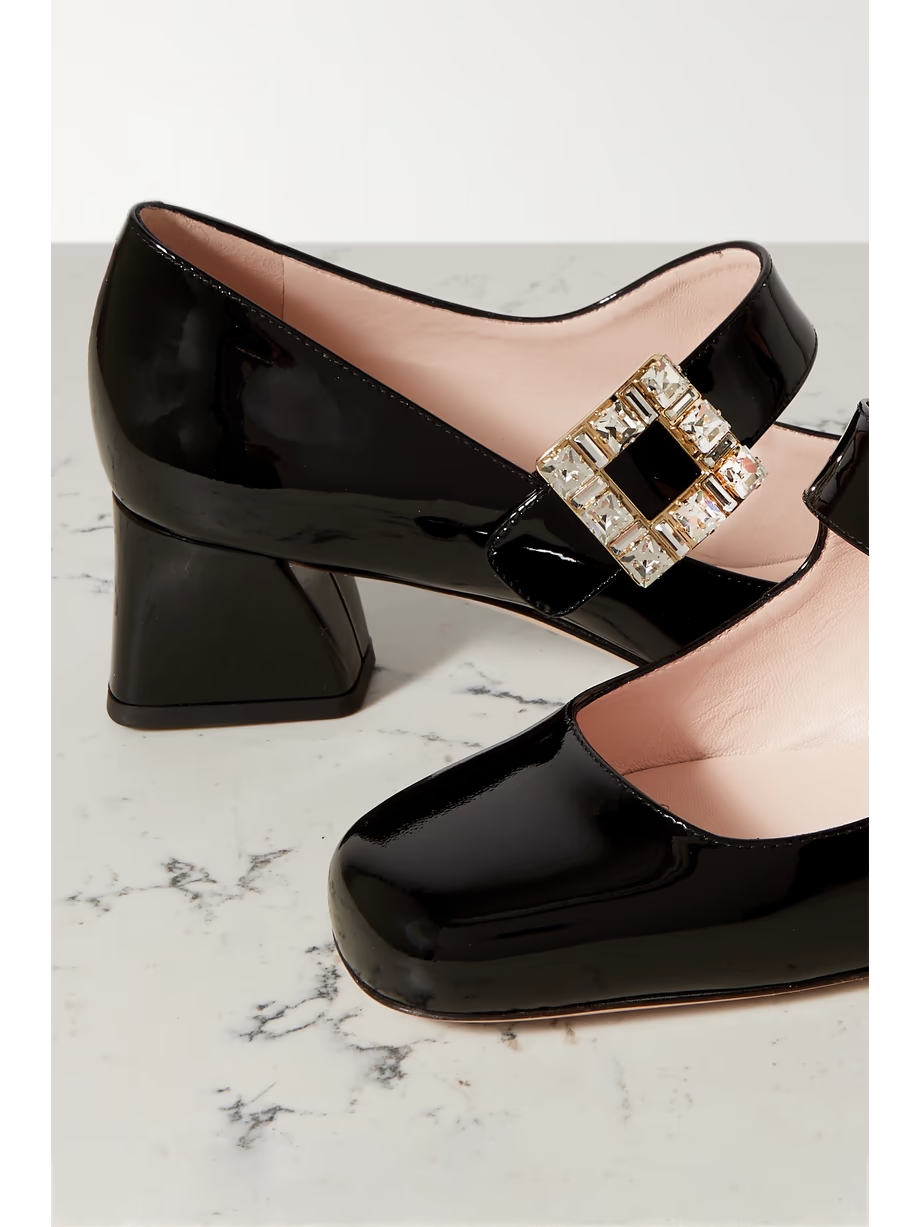 Très Vivier crystal-embellished patent-leather Mary Jane pumps