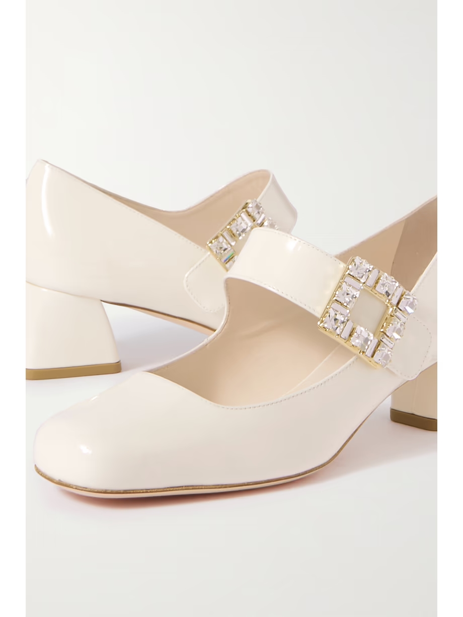 Très Vivier crystal-embellished patent-leather Mary Jane pumps