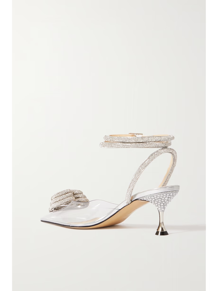 Triple Heart crystal-embellished PVC and metallic leather pumps