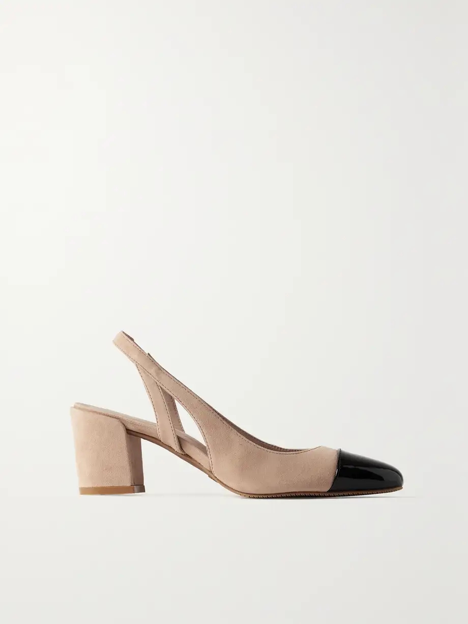 Suede and patent-leather slingback pumps