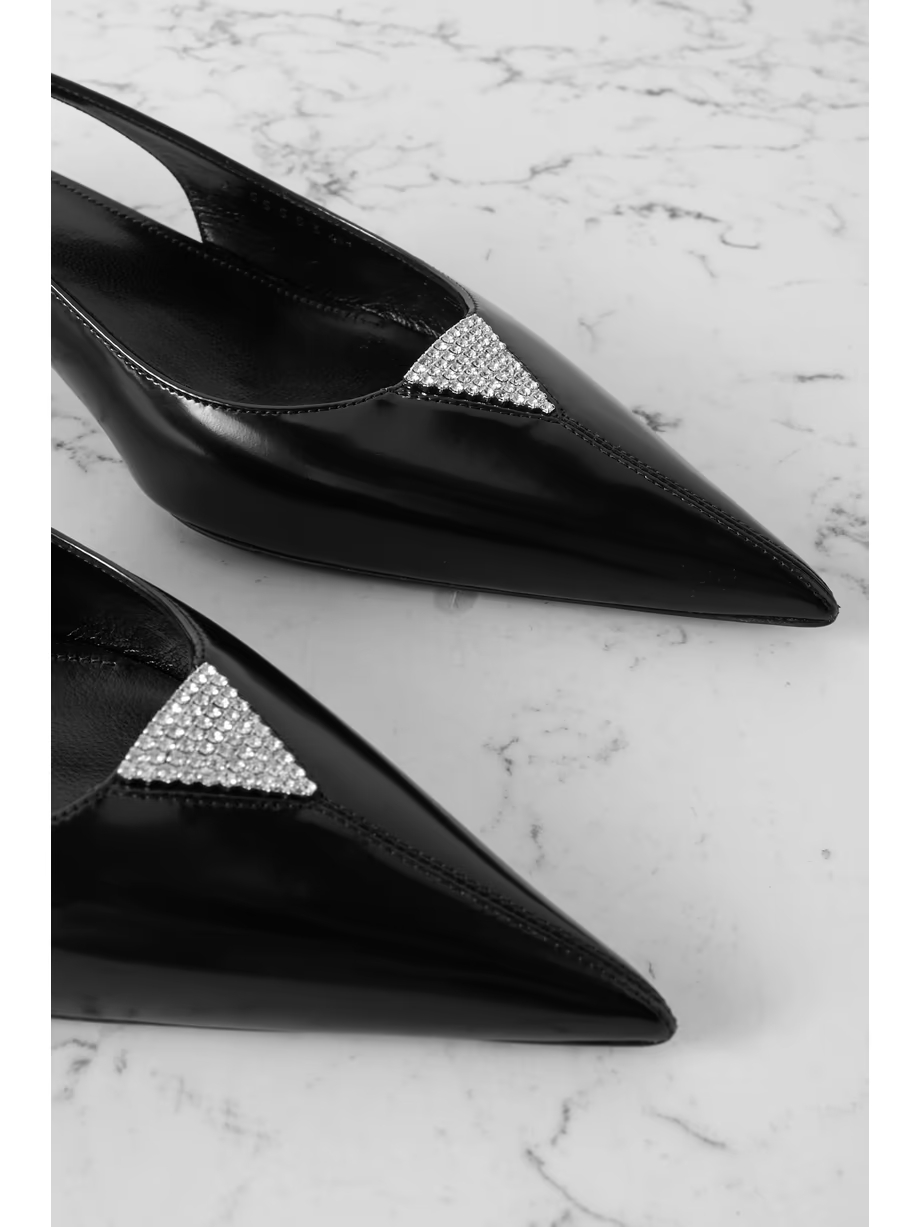 Cherish crystal-embellished glossed-leather slingback pumps