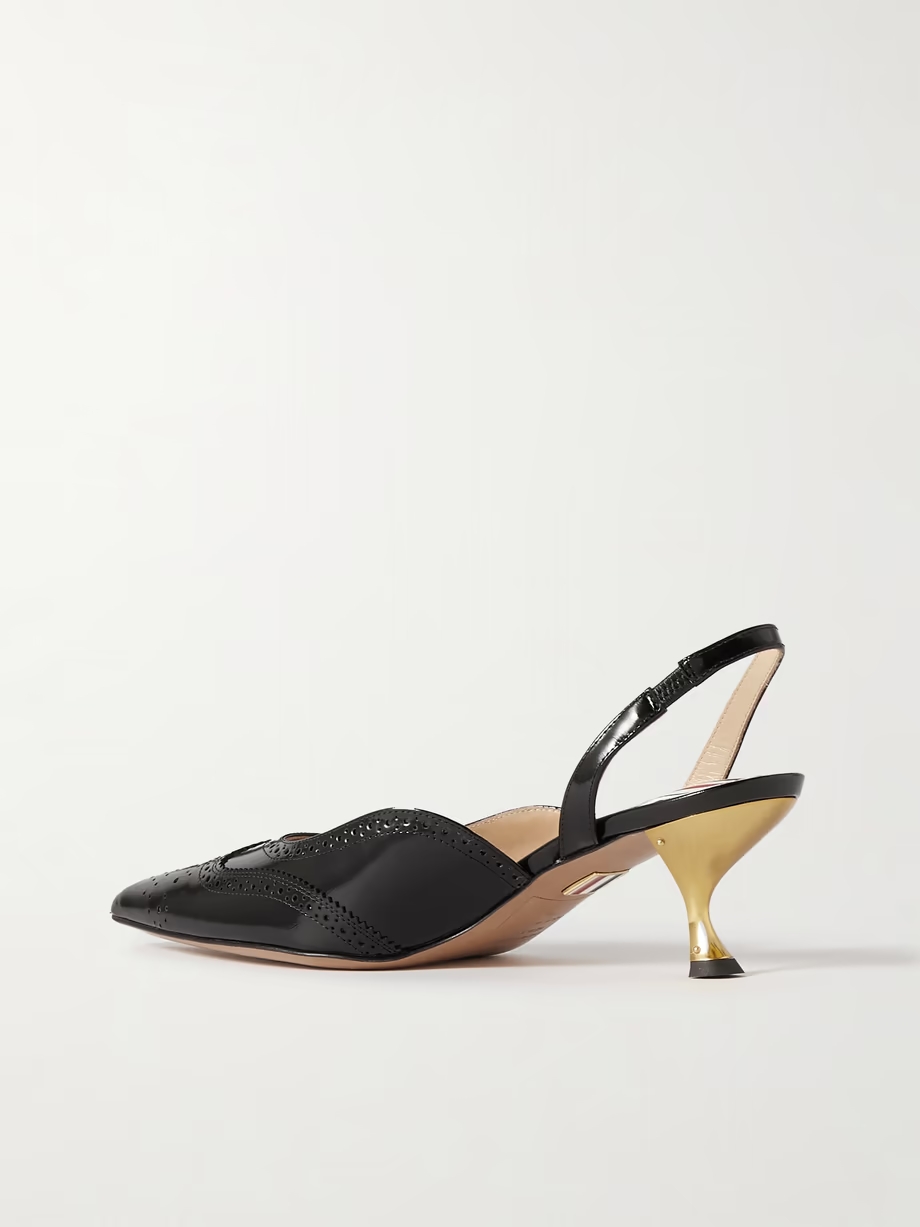 Patent-leather point-toe slingback pumps