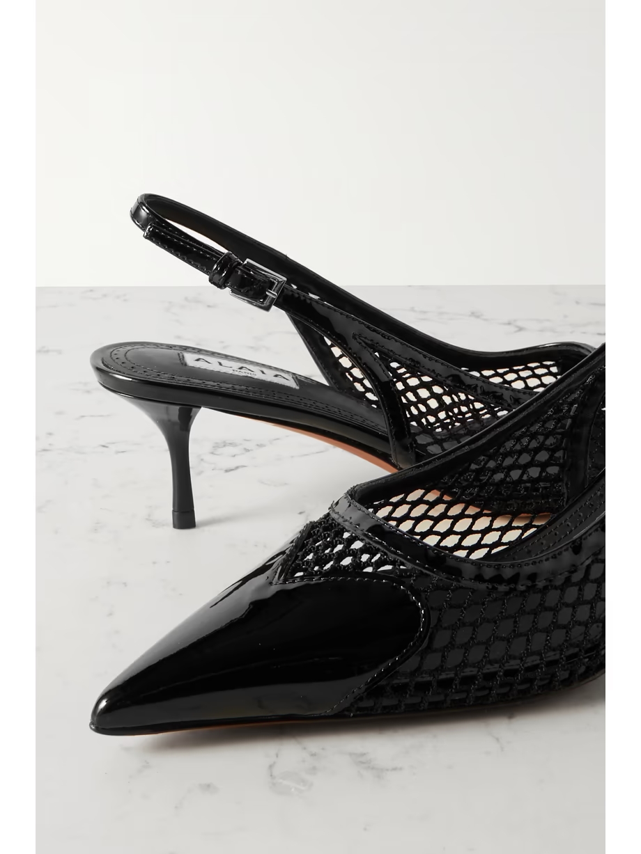 Le Coeur 55 mesh and patent-leather slingback pumps