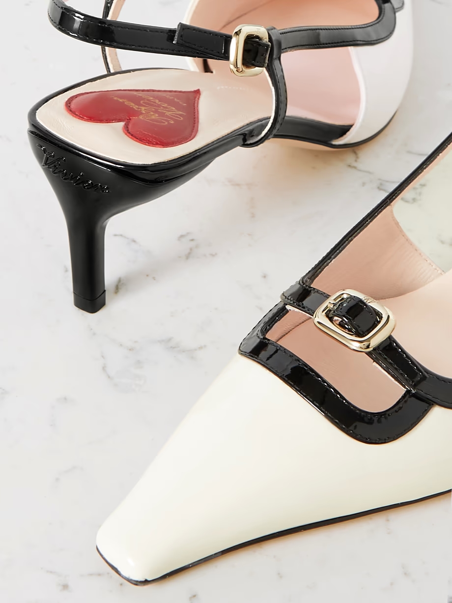 Two-tone patent-leather slingback pumps