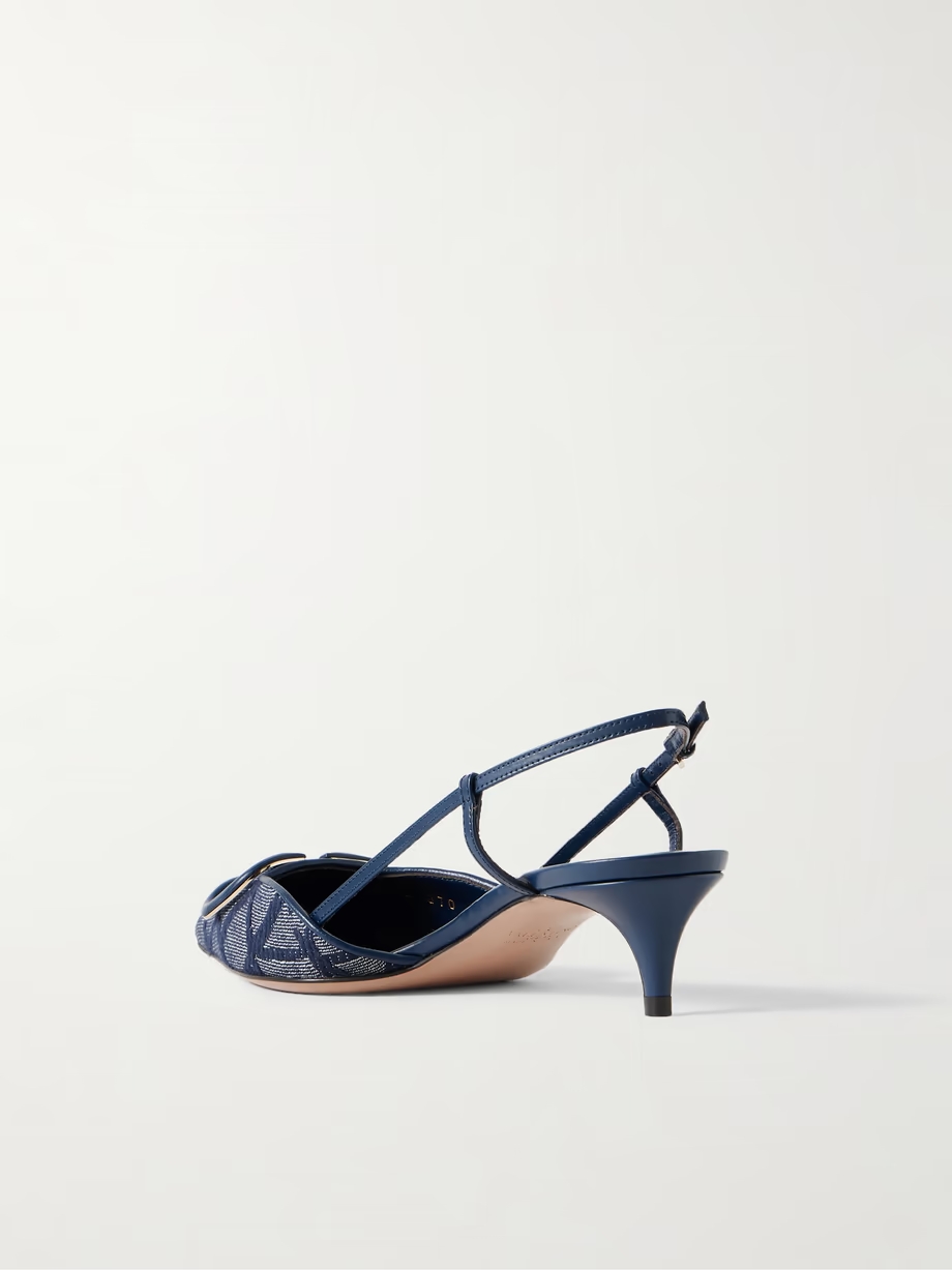 VLOGO 40 embellished leather-trimmed jacquard slingback pumps