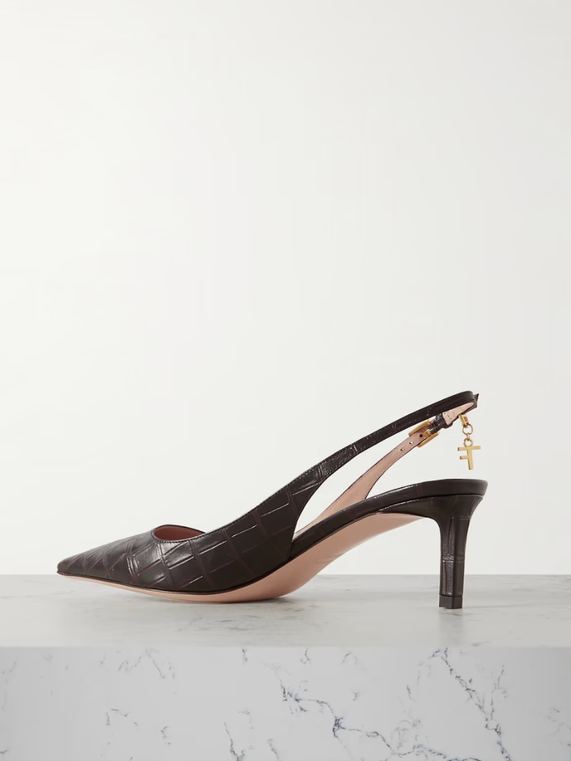 Angelina logo-embellished croc-effect leather slingback pumps