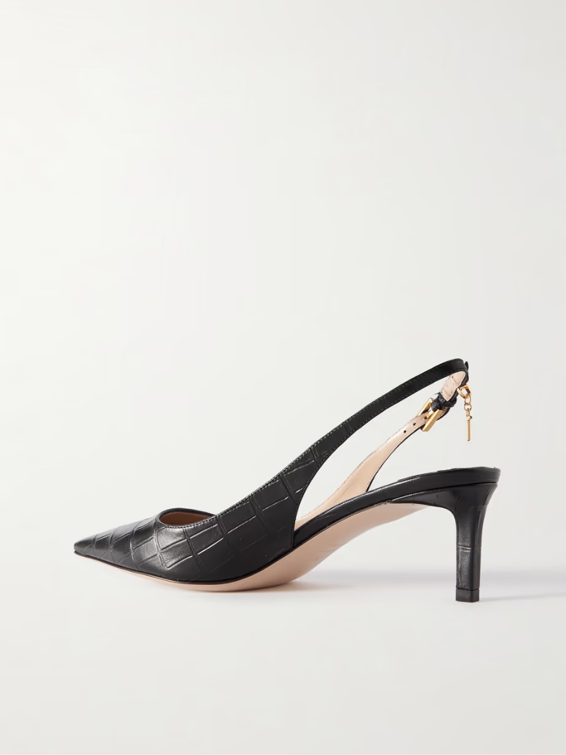 Angelina logo-embellished croc-effect leather slingback pumps