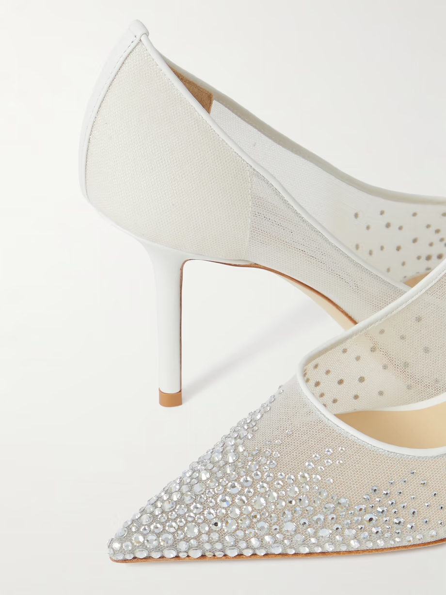 Love 85 leather-trimmed crystal-embellished mesh pumps