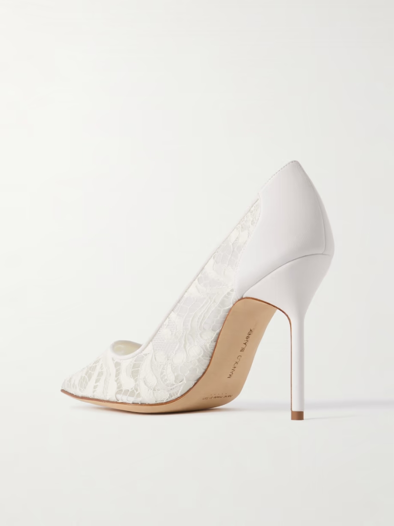 BBLA 105 silk satin-trimmed corded lace pumps