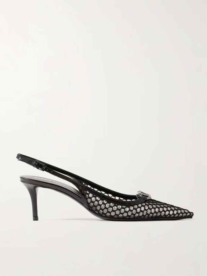 VLOGO Moon 60 embellished leather-trimmed fishnet and mesh slingback pumps