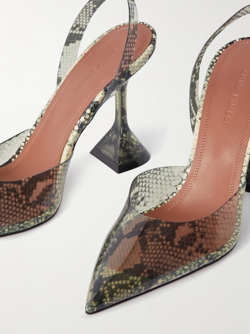 Holli snake-effect PVC slingback pumps