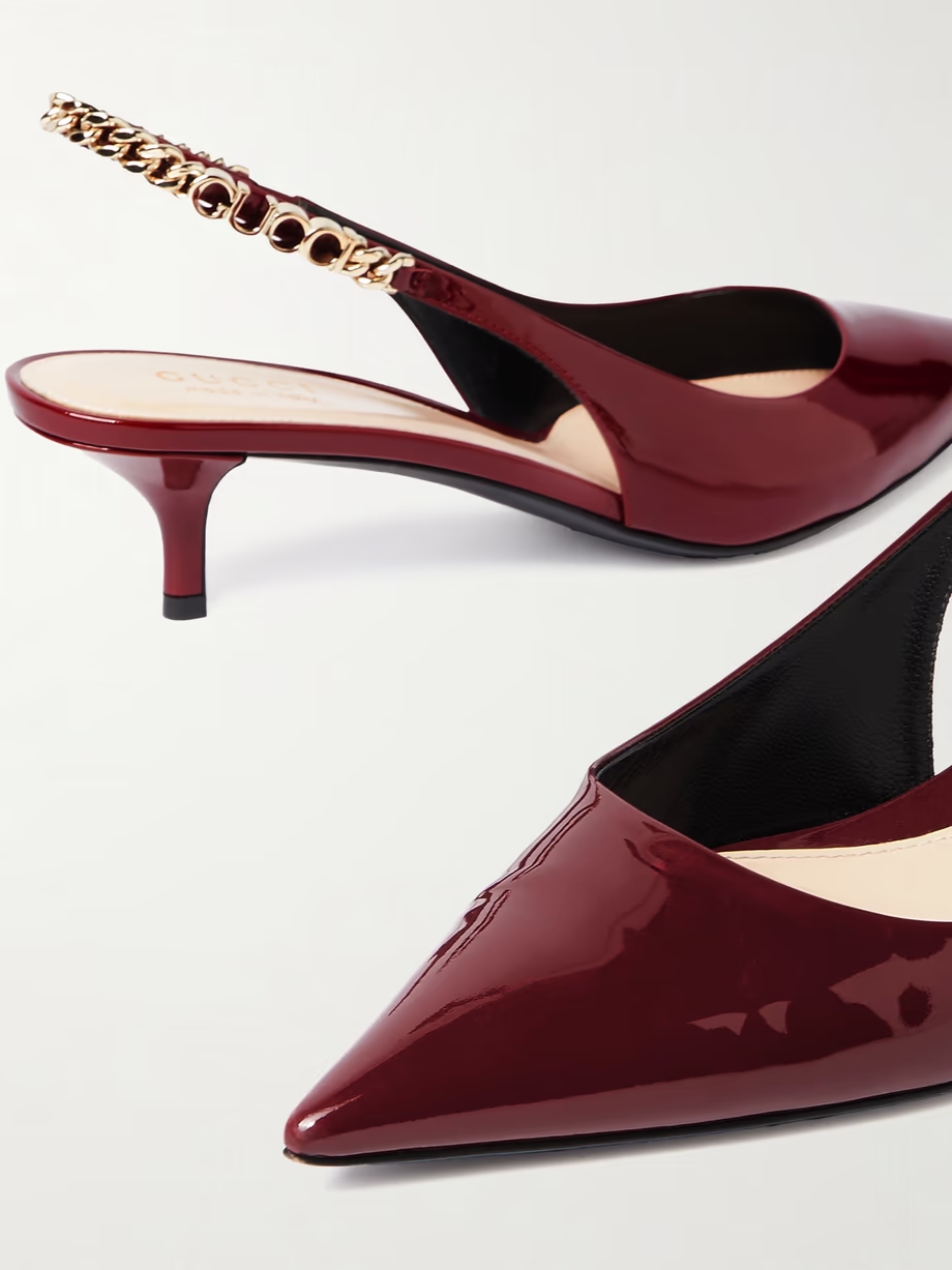 Signoria embellished patent-leather slingback pumps