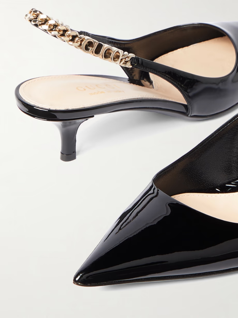 Signoria embellished patent-leather slingback pumps