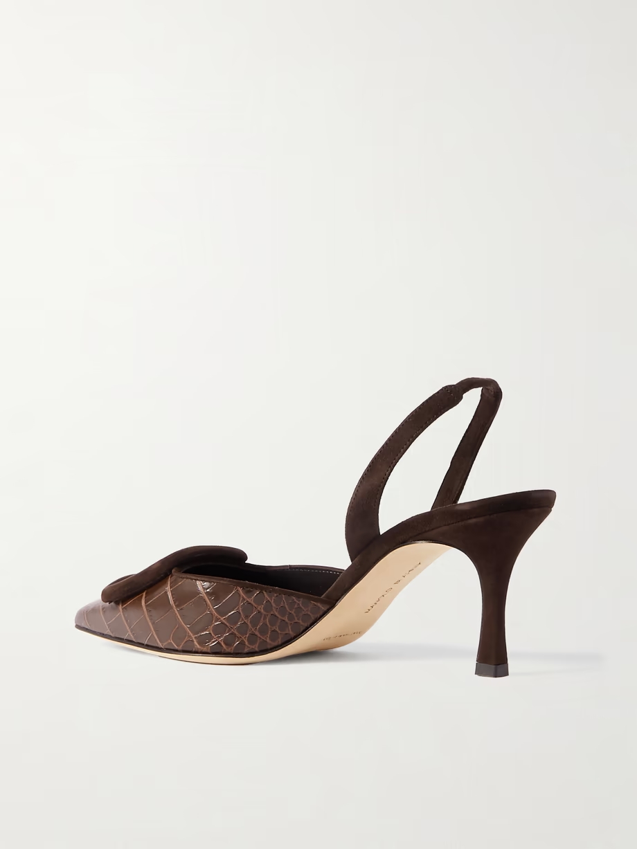 Mayslibi 70 buckled suede-trimmed croc-effect leather slingback pumps