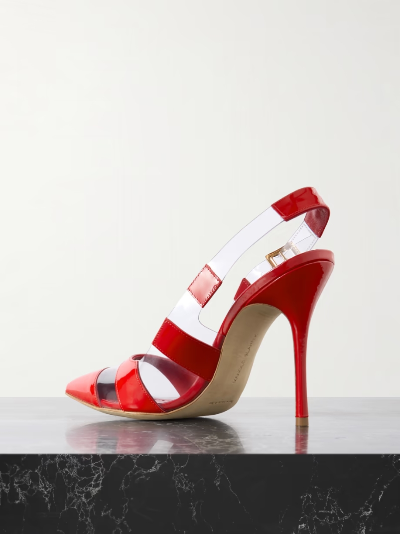 Uxra 105 patent-leather and PVC slingback pumps