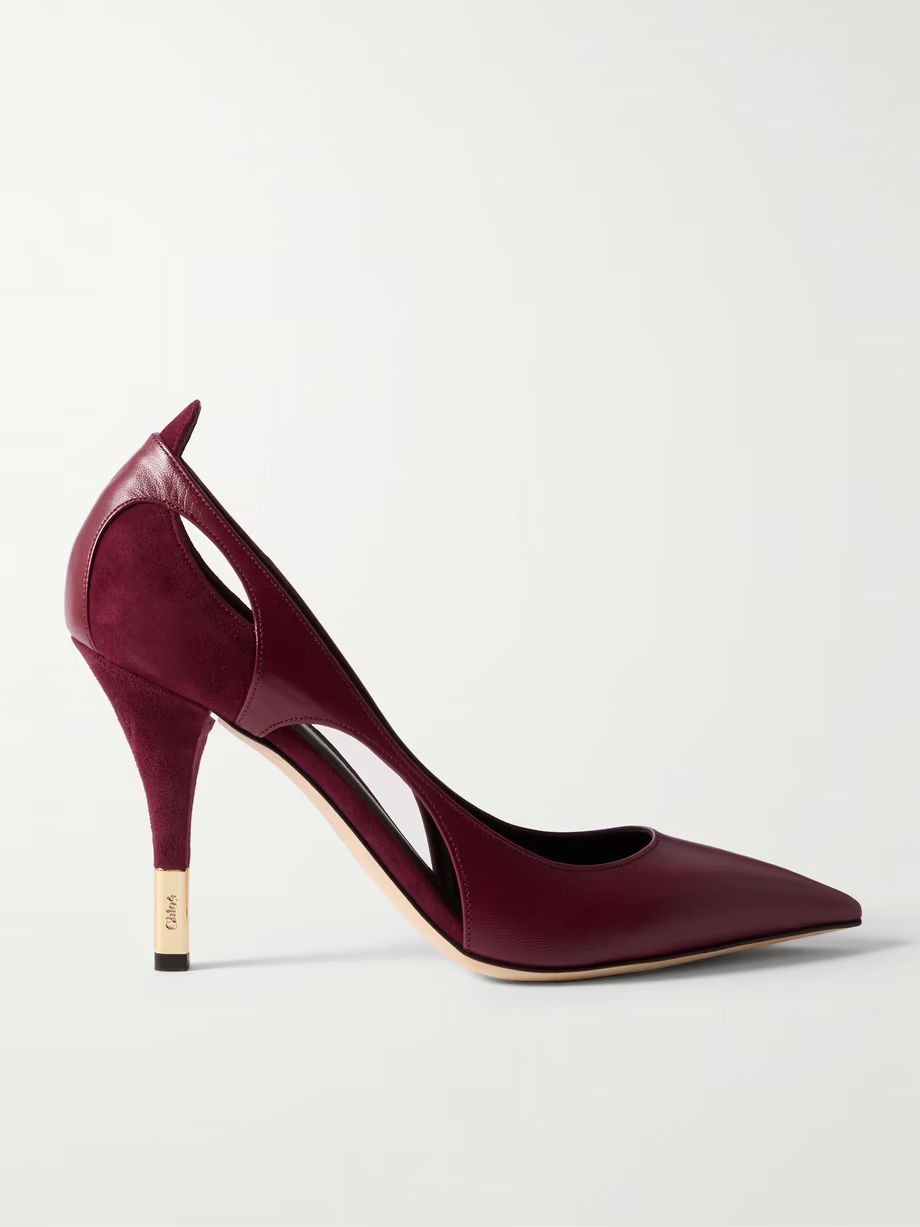 Saada cutout suede-trimmed leather pumps