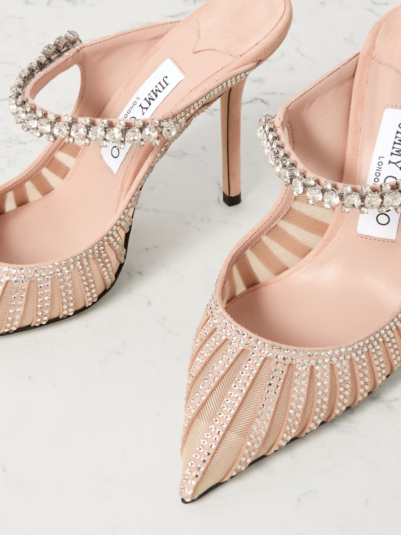 Bing embellished suede and mesh mules