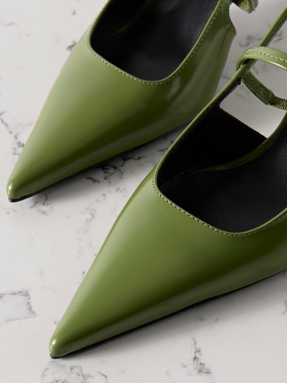 The Sharp cutout glossed-leather slingback pumps